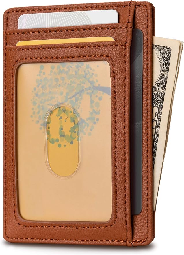 Buffway Slim Minimalist Front Pocket RFID Blocking Leather Wallets for Men and Women - Lichee Light Brown - Image 2