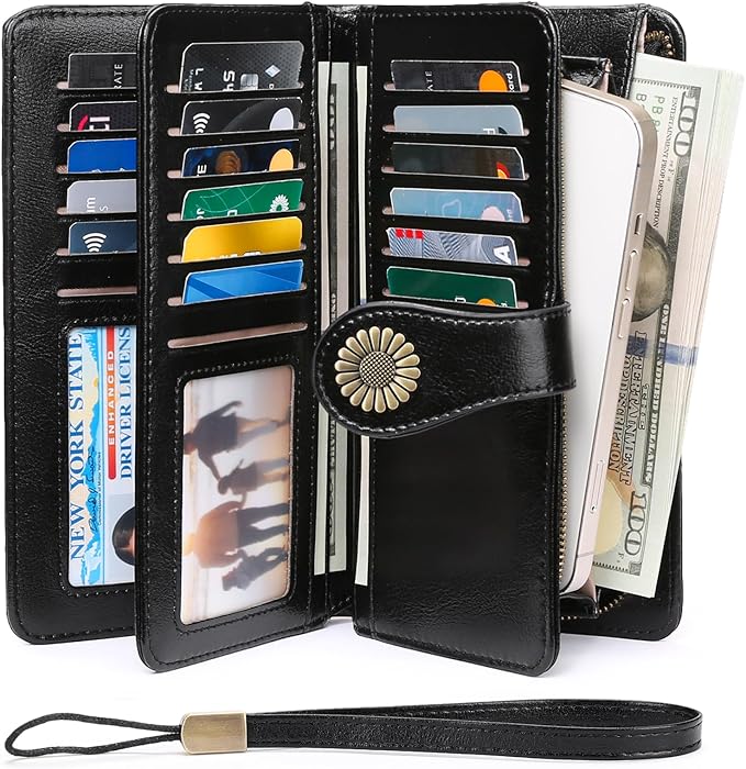 SENDEFN Wallets for Women Leather Credit Card Holder with RFID Blocking Large Capacity Wristlet | with RFID Blocking - Image 4
