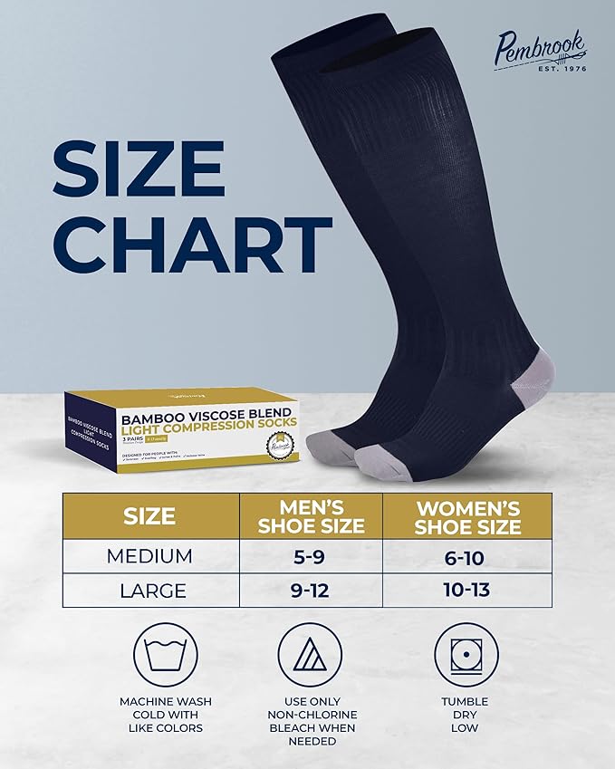 Pembrook® Bamboo Viscose Light Compression Socks - 3 Pairs | 8-15 mmhg Compression Socks | Knee High Comfort Support Socks - Image 6
