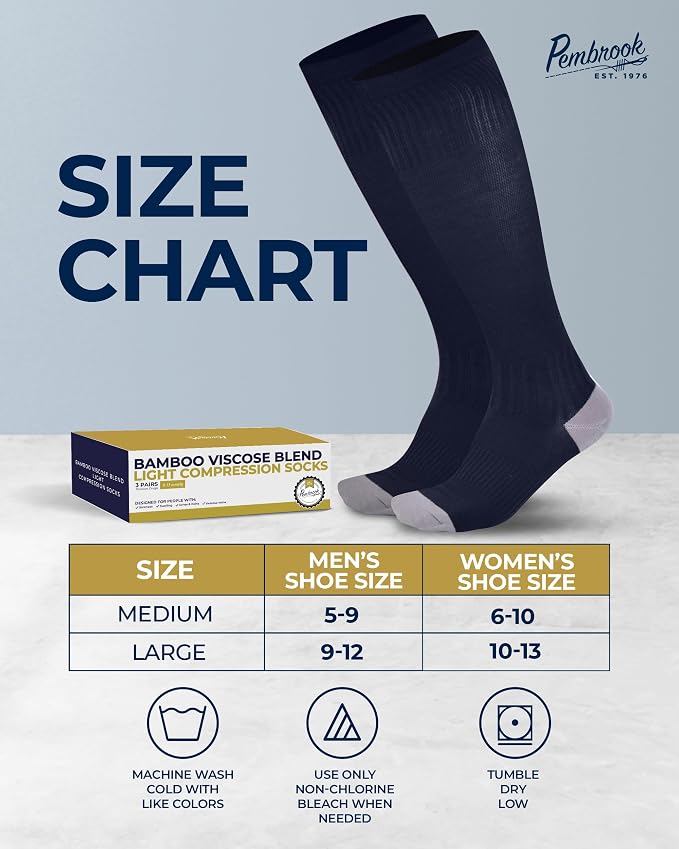 Pembrook® Bamboo Viscose Light Compression Socks - 3 Pairs | 8-15 mmhg Compression Socks | Knee High Comfort Support Socks - Image 6