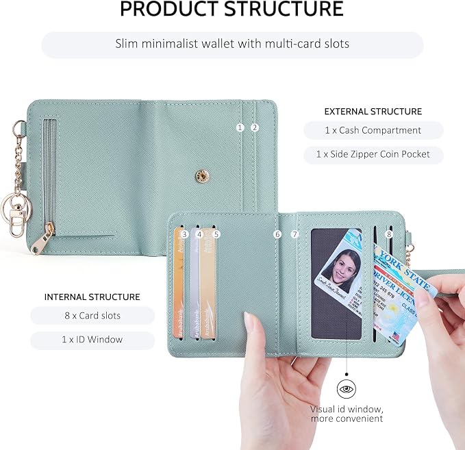 POIUGOYA Slim Wallet for Women,RFID Blocking Bifold Credit Card Holder with Zipper Coin Pocket,ID Window,Keychain - Image 5