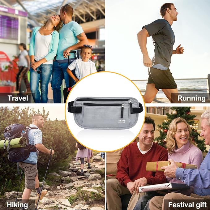 RFID Blocking Money Belt for Men Women, Slim Fanny Pack for Travel，Running,Conceal Waist Wallet for Passport Holder,Phone,Cash(Light Grey) - Image 5