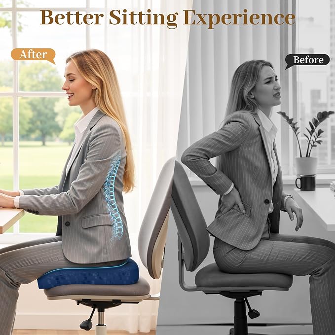 TranquilRelax XL Memory Foam Seat Cushion for Office Chair, 3.35-Inch, Blue | Medium-firm Support for Long Sitting, Washable Mesh Cover, Non-slip Base, Perfect for Car Seats & Short Drivers - Image 8