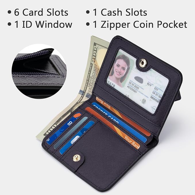 Gostwo Small Wallet for Women, Slim Bifold Credit Card Holder, Compact RFID Blocking Cash Wallet, Billfolds Thin Leather Zipper Pocket, Mini Wallet Gift for Ladies Teen Girls Travel with ID Window - Image 3