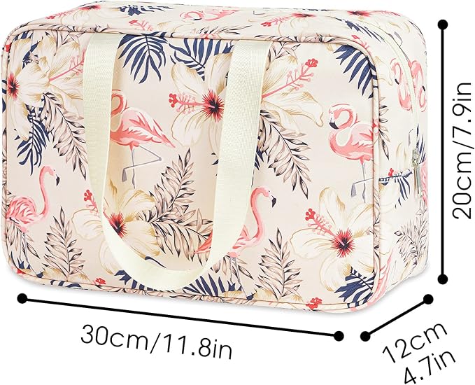 Narwey Full Size Toiletry Bag Women Large Cosmetic Bag Travel Makeup Bag Organizer Medicine Bag for Toiletries Essentials Accessories (Large, Beige Flamingo) - Image 5