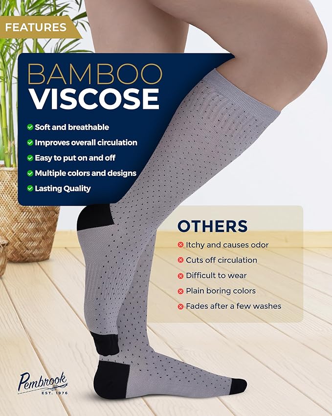 Pembrook® Bamboo Viscose Light Compression Socks - 3 Pairs | 8-15 mmhg Compression Socks | Knee High Comfort Support Socks - Image 4