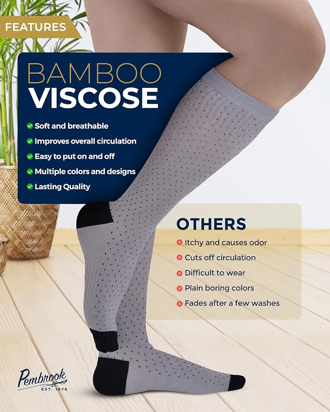 Pembrook® Bamboo Viscose Light Compression Socks - 3 Pairs | 8-15 mmhg Compression Socks | Knee High Comfort Support Socks - Image 4
