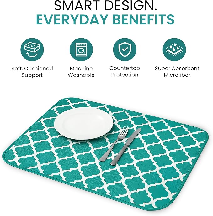 Dish Drying Mat for Kitchen Counter, Large 18 x 14 Absorbent Microfiber Pad | Machine Washable Quick Dry Kitchen Mat, Reversible Under Dish Rack Pad, Counter Protector for Dishes Pots Pans, Coffee Bar - Image 6