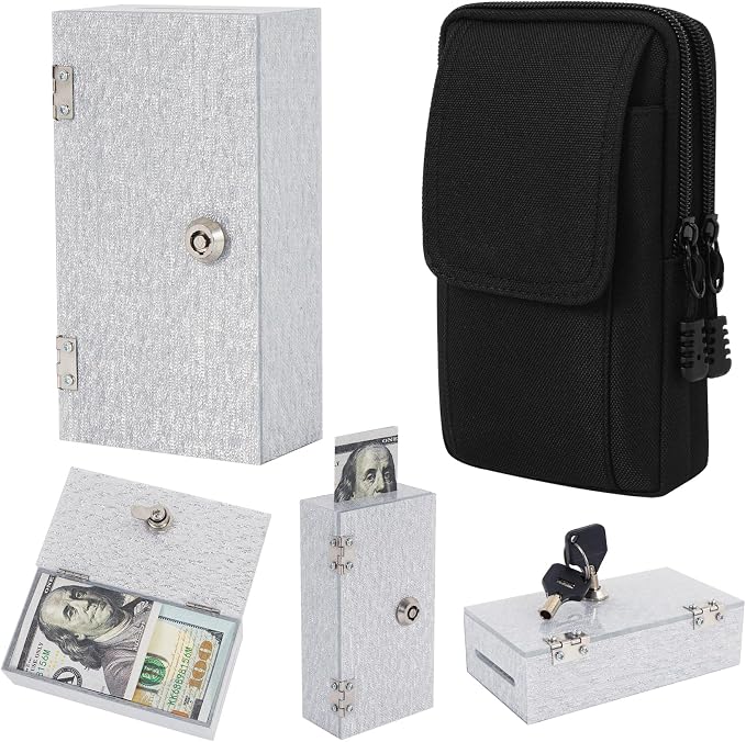 Acrylic Cash Box for Gamblers Extra Large, Silver Shimmering Winners Bank with Lock, 2 Keys, Slot, Storage Waist Bag, Portable Casino Cash Money Lock Box Safe, Money Holder for Girls,1 Pack by ClarityCraze