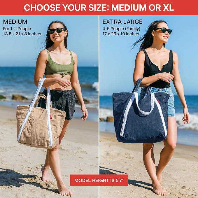 Bodysurf Beach Bag Waterproof Sandproof, Foldable Packable Travel Zip Tote | Pool, boat and swim bag for men and women, XL and medium, 6 colors, zip-top, front pocket, inner wet pouch, recycled nylon - Image 4