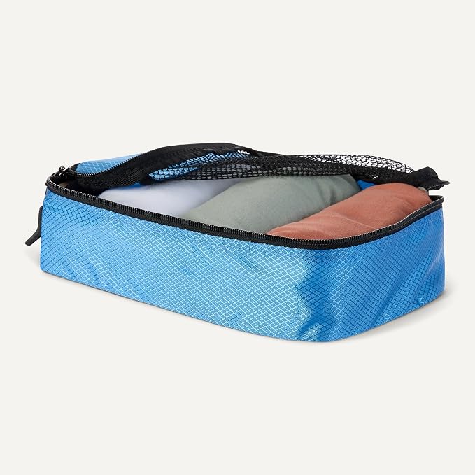 Amazon Essentials 4-Piece Space-Saving Packing Cubes Travel Accessories Set, Suitcase Organizer with Double Zipper, Mesh Top, Small, Sky Blue (Previously Amazon Basics) - Image 3