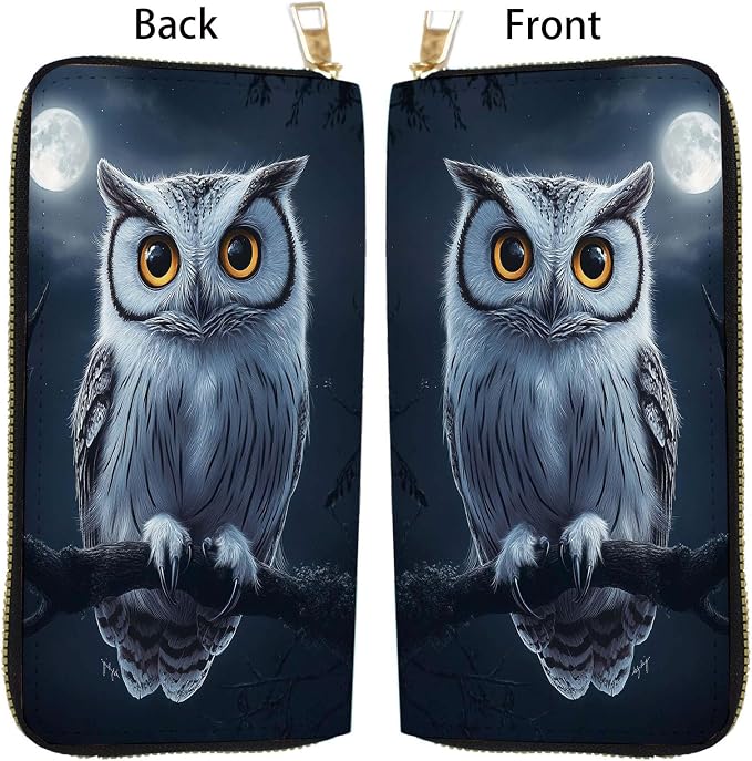 Women's RFID Blocking PU Leather Zip-Around Wallet, Large Capacity Clutch with Phone Holder, Travel Purse & Card Organizer with Removable Wristlet,Owl Moon - Image 5