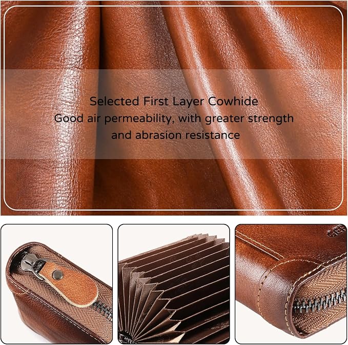 Card Bag Cowhide Wallet Men Coin Purse RFID Blocking Card Case Portable Card Holder Coin Bag Pouch with 12/20/30/45 Card Slots Coffee A - Image 5