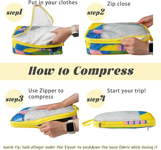 7 Pcs Compression Packing Cubes Travel for Suitcases, Luggage Organizer Washable Storage Bags Set for Backpack Travel- Packaging Cubes for Carry-Ons and Storage - Image 2