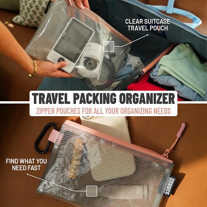 Air Production Multi‑Size Clear Zipper Pouch (4‑Pack) – Cable Organizer & Travel Gear Bag for Electronics, Camera Accessories, Tool Pouch & Small Tech Storage (Pink) - Image 3
