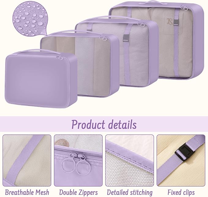 9 Set Packing Cubes for Travel Essentials - Lightweight Carry-On Luggage Organizer Bags with Shoe, Clothes & Laundry Bags for Airplane, Family & Business Travel, Light purple - Image 6