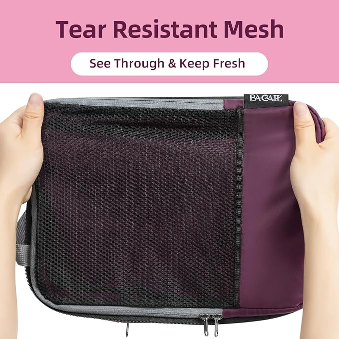 BAGAIL 4 Set/6 Set/8 Set Compression Packing Cubes Travel Accessories Expandable Packing Organizers (Half Mesh, 6-Burgundy) - Image 5