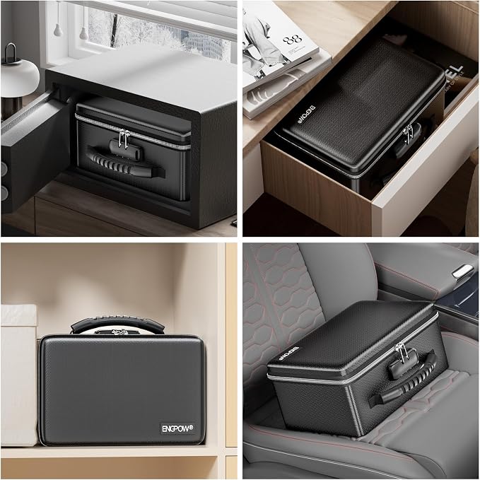 ENGPOW Fireproof Money Box with Lock & Heat-Resistant Fireproof Zipper | 6400°F 12-Layer Fire Protection,Small Hard Case with Multi-Pocket,Portable Home Chest Safe Storage for Money, Jewelry, Black - Image 5