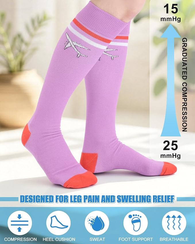 Skicuff 4 Pairs Travel Compression Socks for Women Men | 15-25mmhg Graduated Knee High Socks, Flying Support Stockings for Long Haul Flight, Nurses, Airplane, Travel, Pregnancy - Image 2