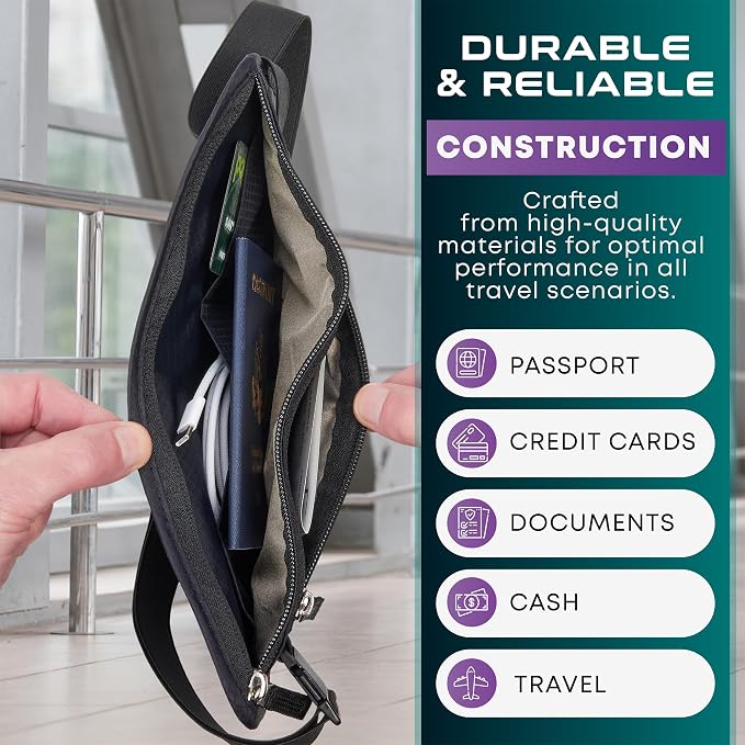 Travel Money Belt & Passport Holder - RFID Blocking Slim Travel Wallet & Fanny Pack for Men and Women - Essential Travel Pouch for Cash, Credit Cards, and Documents (Beige) - Image 6