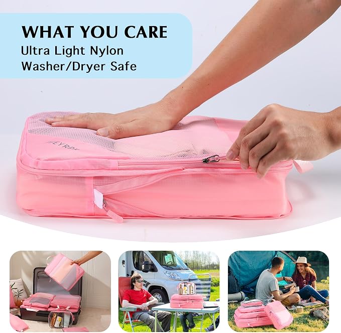 PFEYRPK Lightweight Compression Packing Cubes for Suitcases, Compressible Expandable Travel Packing Organizer with Clear Toiletries and Backpack Bag, Travel Essentials for Carry on Luggage 7 Set - Image 2
