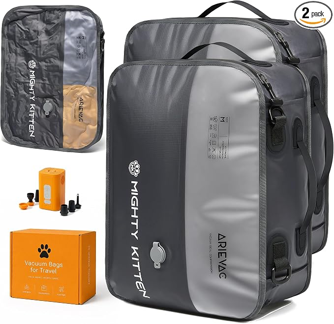 IKYWT Travel Vacuum Seal Bag with Pump, 21L Compression Packing Cube Kit with 270° Zipper, Reusable Waterproof Vacuum Storage for Carry-On & Small Checked Luggage (2-Pack) by SimplifytheWayYouTravel