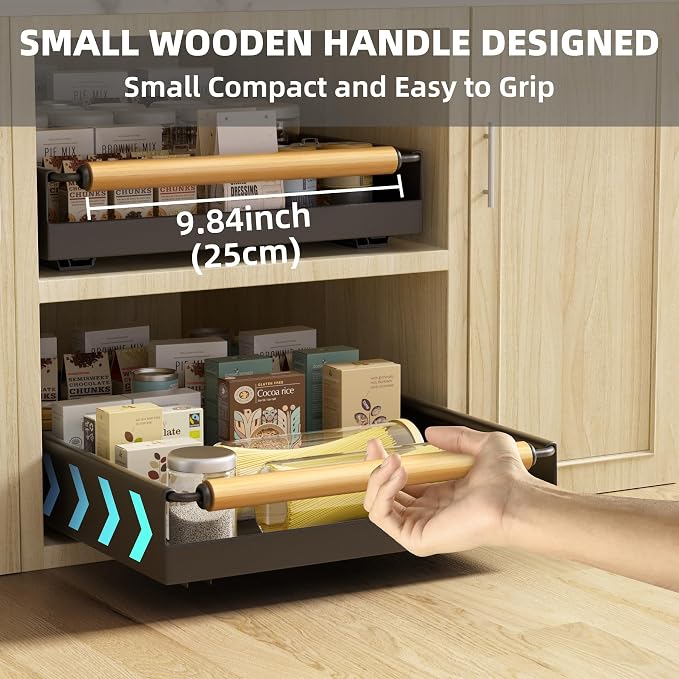 Pull Out Cabinet Organizer, 15.3'' Deep Expandable Slide Out Cabinet Organizer Fixed with Adhesive Nano Film, Slide Out Drawers Pull Out Tray for Cabinet in Kitchen, Pantry, Bathroom, Black - Image 3
