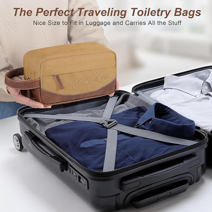 Travel Toiletry Bag for Men, Hanging Toiletry Organizer, Water Resistant Shaving Kit with Large Capacity for Travel Accessories (Brown, Medium) - Image 6