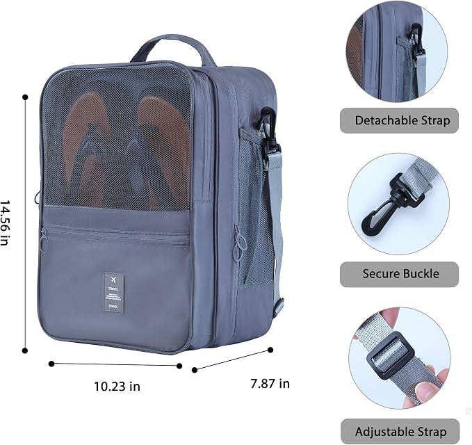 Shoe Bags for Travel Holds 4 Pair of Shoes, Shoe Storage Pouch with 2 Pack Portable Bags, Waterproof & Washable, Grey & Large - Image 2