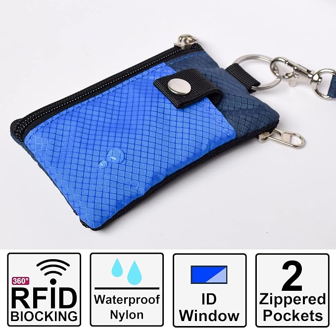 CHENSPRX Minimalist RFID Blocking Small Wallet with ID Window,WaterResistant Zip Id Case Wallet with Lanyard Keychain for Cards,Cash,Travel,Women,Men - Image 2