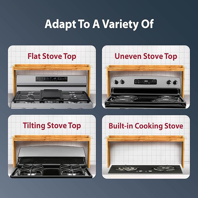 IIIOIIIA Bamboo Over the Stove Spice Shelf for Kitchen, 31.5" Spice Rack Organizer Shelf with 6 hooks, 11.4" Height Extra Storage Countertop, Easy to Assemble - Image 5