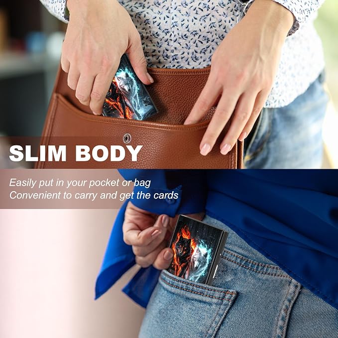 Metal Wallet,Credit Card Holder for Women,Slim RFID Blocking Credit Card Holder Thin Aluminum Wallet ID Case,6 Slot Business Mini Hard Metal Case for Women/Men,Fire Ice Wolf - Image 4