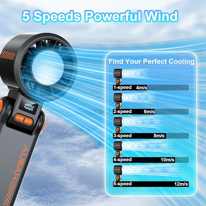 Portable Handheld Turbo Fan - [With Ice Cooling] 100 Speed Mini Personal Fan with Strong Airflow,Foldable 3 in 1 Rechargeable Hand Fans for Travel/Outdoor/Camping/Home/Office, Black - Image 6