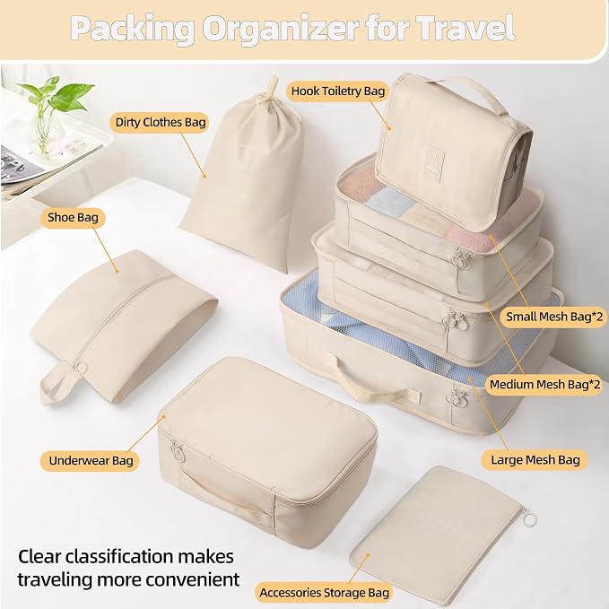 10 Pcs Set Packing Cubes - Travel Packing Organizers, Expandable Suitcase Organizer, Luggage Organizer Bags - Image 3