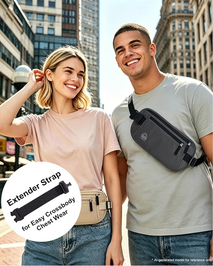 Money Belt for Travel, Passport Holder, RFID Blocking, Sweat-Proof, Gray | 3rd Gen Hidden Waist Wallet Anti Theft to Protect Cash, Credit Cards and Documents Under-Clothes for Men & Women, Bamneat - Image 11