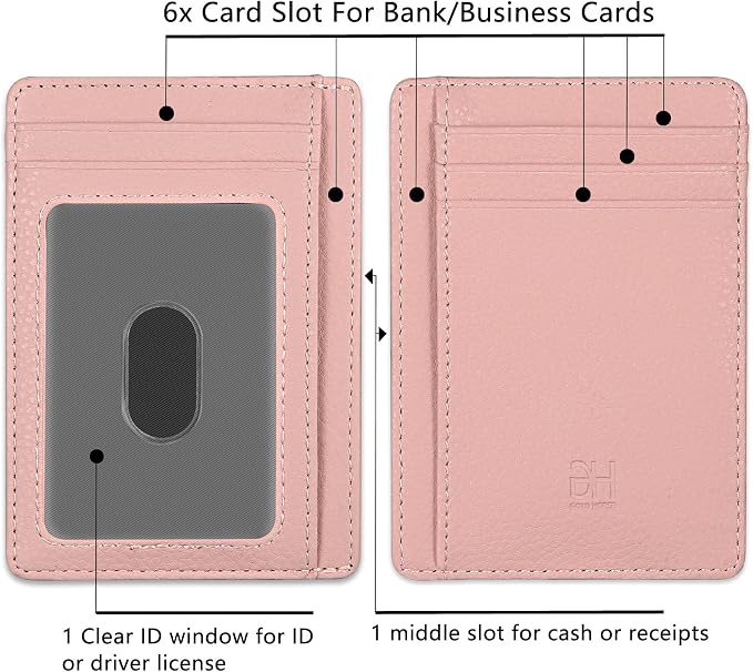 GH GOLD HORSE Slim RFID Blocking Card Holder Minimalist Leather Front Pocket Wallet for Women | Slim - Image 2