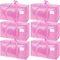 TICONN 6 Pack Extra Large Moving Bags Heavy Duty with Zippers & Carrying Handles, Durable Storage Bags Moving Boxes for Closet Organizers and Storage (6 Pack, Pink) by TICONN
