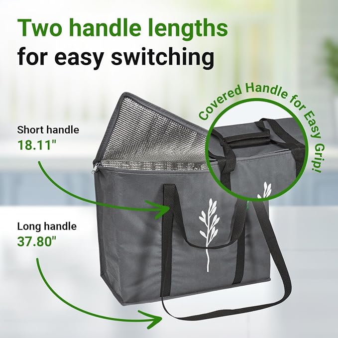 Green Bulldog 2Pack Insulated Grocery Bags – Foldable Reusable Cooler Bags with Handles for Everyday Use, Groceries, Food Delivery, and Shopping – 16”x9”x13”, Gray - Image 6