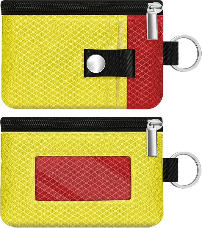 Minimalist RFID Blocking Small Wallet with ID Window,WaterResistant Zip Id Case Wallet with Lanyard Keychain for Cards,Cash,Travel,Women,Men (Lemon Yellow/Red) - Image 3