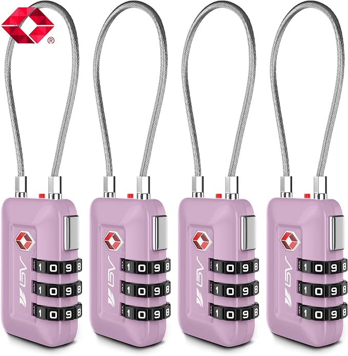 TSA Accepted Luggage Travel Lock, Set-Your-Own Combination Lock for School Gym Locker, Luggage Suitcase Baggage Locks, Filing Cabinets, Toolbox, Case (Purple, 4 Pack) by BV