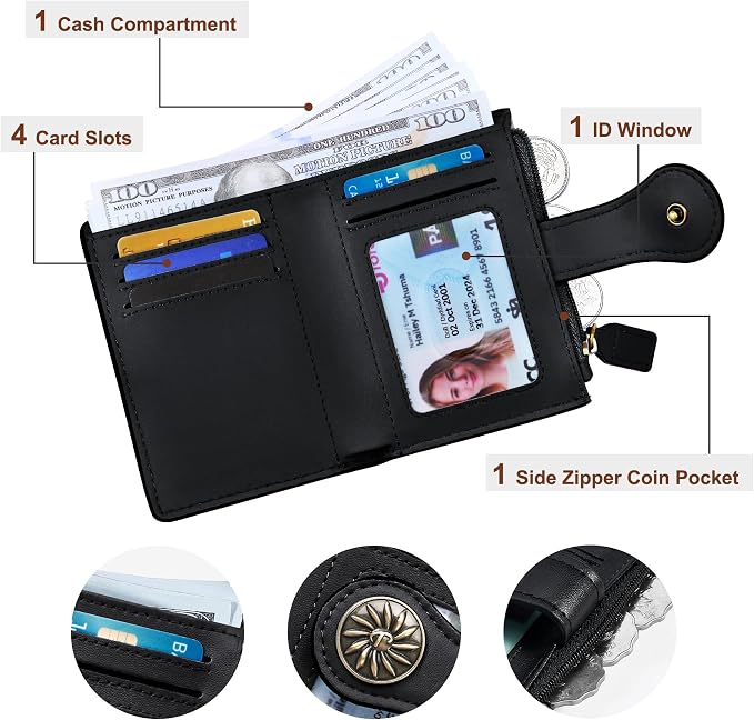 Tipmile Small Wallet Women Bifold RFID Blocking Card Holder Leather Wallets with Zipper Coin Pocket, Black & Red - Image 4