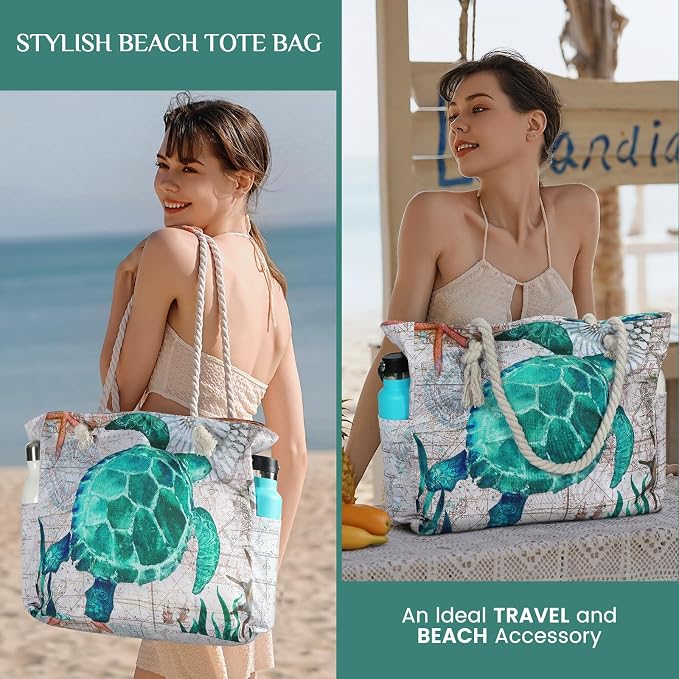 Clothirily Beach Bag for Women, Large Beach Tote Bag Waterproof with Zipper | Large Capacity Swim Pool Bag, Inner Pockets, Sandproof Foldable Beach Tote for Travel Essentials - Image 2