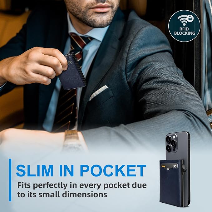 Wallet for Men,with Cash Pocket 2 ID Window 9-13 Cards,Metal Case Smart Slim Pop Up Credit Card Holder Flip with Magnetic Closure RFID Blocking Trifold wallet with Gift Box - Image 6