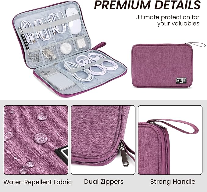 Cable Organizer Bag, Electronics Organizer Case for Tech Accessories | Store chargers, cables, power banks and adapters with elastic loops, mesh pockets and organized compartments for travel. - Image 3