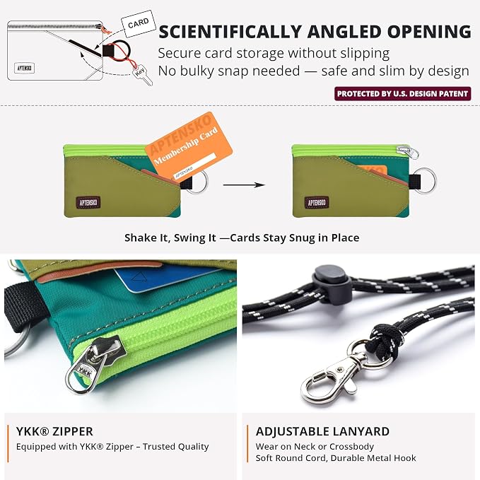 RFID Blocking Travel Wallet with Adjustable Lanyard, Small Nylon Zipper Pouch and Badge Holder for ID, Credit Cards, Cash, Keys, Commuters (OliveGreen+Turquoise) - Image 5
