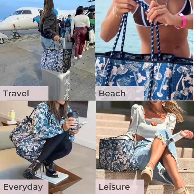 POPUPS Large Neoprene Tote Bag for Women - Everyday Designer Handbag for Travel Work and Beach with Pockets and Zipper Pouch - Image 2