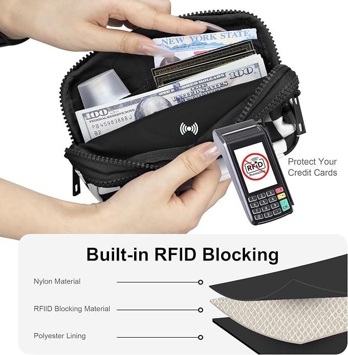 FODOKO Wristlet wallets for Women RFID crossbody bags with 4 Zippers | Checkered quilted nylon with credit card slots, cell phone organizer, and coin purse for travel and everyday carry - Image 6