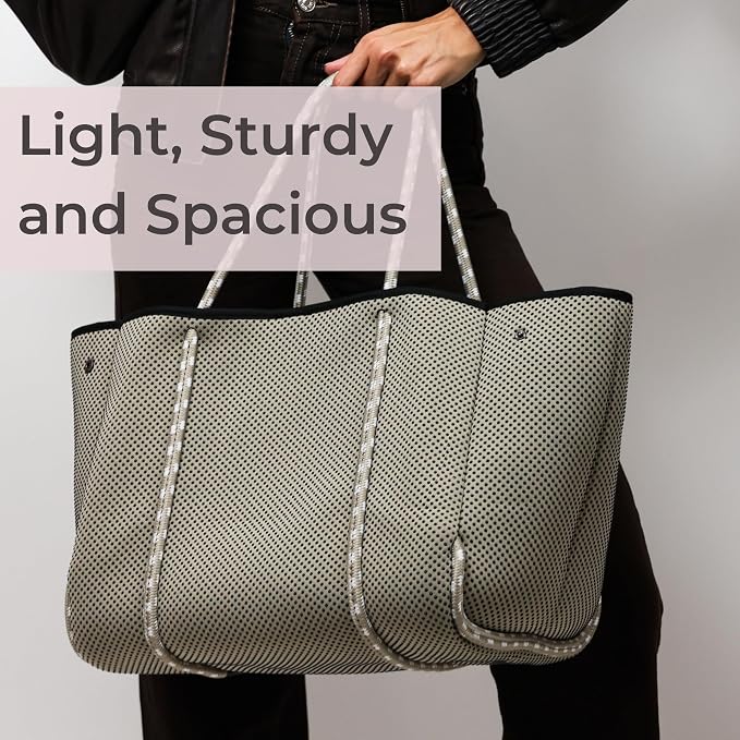 POPUPS Large Neoprene Tote Bag for Women - Everyday Designer Handbag for Travel Work and Beach with Pockets and Zipper Pouch - Image 7