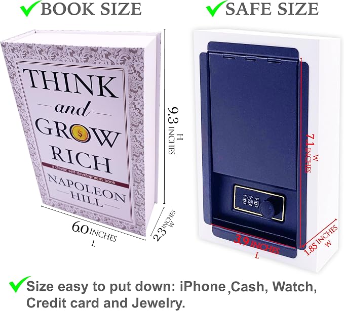 Deversion Book Safe Storage Box with Real Pages Combination Lock and Key Lock Box Money Safe Book Storage Lock Boxes for Personal Items 9.3''x6.0''x2.3'' (Think-Key) - Image 8