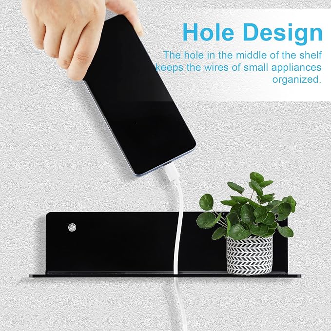 9 Inch Acrylic Floating Shelf No Drill Adhesive Wall Shelf Set of 2 for Funko Pop Storage, Floating Shelves Damage-Free Expand Wall Space for Living Room, Bathroom, Gaming Room, Office - Black - Image 4